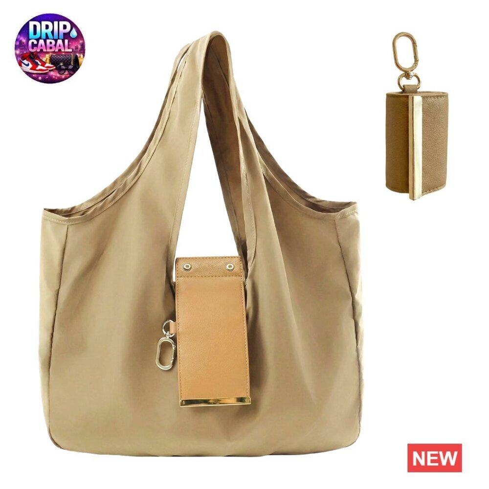 Foldable Vegan Leather Tote Keychain Expandable Handbag Portable Mini Bag